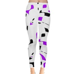 Purple, Black And White Pattern Leggings  by Valentinaart