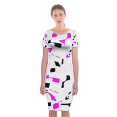 Magenta, Black And White Pattern Classic Short Sleeve Midi Dress by Valentinaart