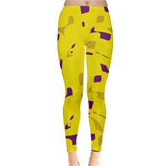 Yellow And Purple Pattern Winter Leggings  by Valentinaart