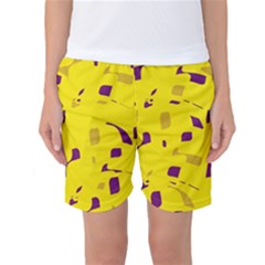 Yellow And Purple Pattern Women s Basketball Shorts by Valentinaart