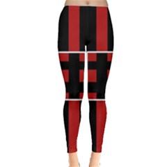 Red And Black Geometric Pattern Leggings  by Valentinaart