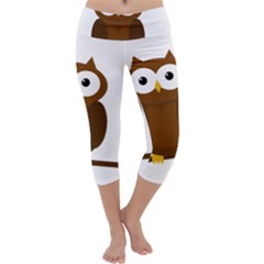 Cute Transparent Brown Owl Capri Yoga Leggings by Valentinaart