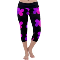 Purple Flowers Capri Yoga Leggings by Valentinaart