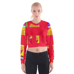 Red Abstraction Women s Cropped Sweatshirt by Valentinaart