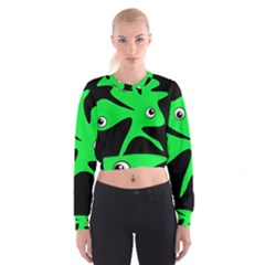 Green Amoeba Women s Cropped Sweatshirt by Valentinaart
