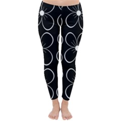 Black And White Floral Pattern Winter Leggings  by Valentinaart