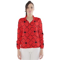 Red Floral Pattern Wind Breaker (women) by Valentinaart