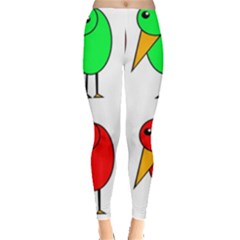 Green And Red Birds Leggings  by Valentinaart