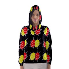 Red And Yellow Bugs Pattern Hooded Wind Breaker (women) by Valentinaart