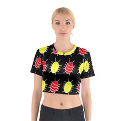 Red And Yellow Bugs Pattern Cotton Crop Top by Valentinaart