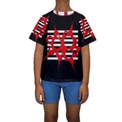 Red, Black And White Abstract Design Kid s Short Sleeve Swimwear by Valentinaart