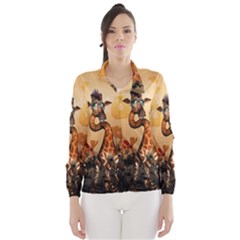 Funny, Cute Giraffe With Sunglasses And Flowers Wind Breaker (women) by FantasyWorld7