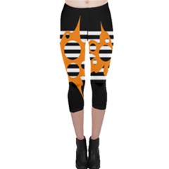 Orange Abstract Design Capri Leggings  by Valentinaart