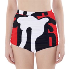 Red, Black And White High-waisted Bikini Bottoms by Valentinaart