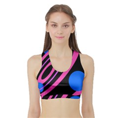 Pink And Blue Twist Sports Bra With Border