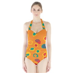 Orange Abstraction Halter Swimsuit by Valentinaart