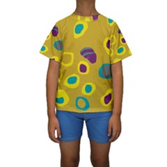 Yellow Abstraction Kid s Short Sleeve Swimwear by Valentinaart