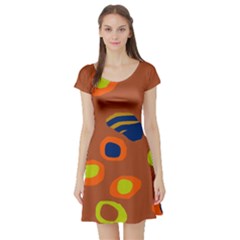 Orange Abstraction Short Sleeve Skater Dress by Valentinaart