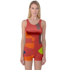 Red Abstraction One Piece Boyleg Swimsuit by Valentinaart