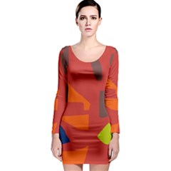 Red Abstraction Long Sleeve Bodycon Dress by Valentinaart