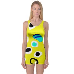 Yellow Abstract Pattern One Piece Boyleg Swimsuit by Valentinaart