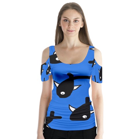 Cute Fishes Butterfly Sleeve Cutout Tee  by Valentinaart