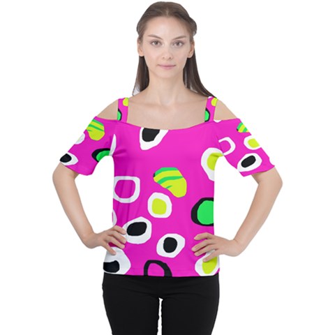 Pink Abstract Pattern Women s Cutout Shoulder Tee by Valentinaart