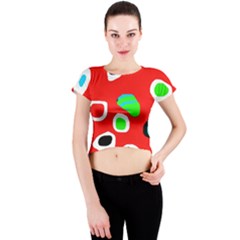 Red Abstract Pattern Crew Neck Crop Top by Valentinaart