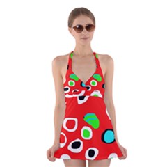 Red Abstract Pattern Halter Swimsuit Dress by Valentinaart