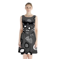 Gray Abstract Pattern Sleeveless Waist Tie Dress by Valentinaart