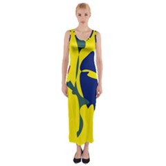 Yellow Amoeba Abstraction Fitted Maxi Dress by Valentinaart