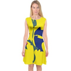 Yellow Amoeba Abstraction Capsleeve Midi Dress by Valentinaart