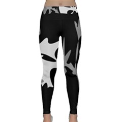 Black And White Amoeba Abstraction Yoga Leggings  by Valentinaart