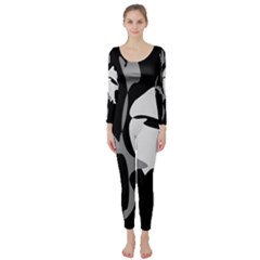 Black And White Amoeba Abstraction Long Sleeve Catsuit by Valentinaart
