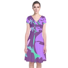 Purple Amoeba Abstraction Short Sleeve Front Wrap Dress by Valentinaart
