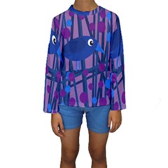 Purple Bird Kid s Long Sleeve Swimwear by Valentinaart
