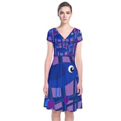 Purple Bird Short Sleeve Front Wrap Dress by Valentinaart