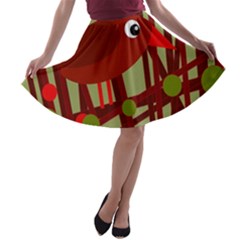 Red Cute Bird A-line Skater Skirt by Valentinaart