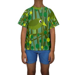 Cute Green Bird Kid s Short Sleeve Swimwear by Valentinaart