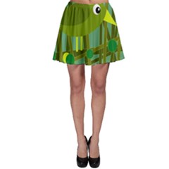 Cute Green Bird Skater Skirt by Valentinaart
