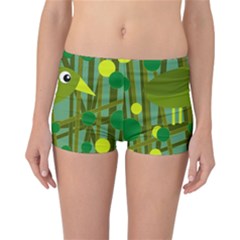 Cute Green Bird Reversible Boyleg Bikini Bottoms by Valentinaart