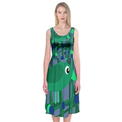 Green And Blue Bird Midi Sleeveless Dress by Valentinaart