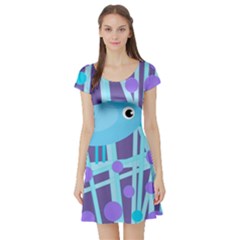 Blue And Purple Bird Short Sleeve Skater Dress by Valentinaart