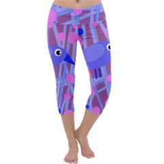 Purple And Blue Bird Capri Yoga Leggings by Valentinaart