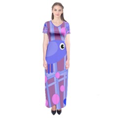 Purple And Blue Bird Short Sleeve Maxi Dress by Valentinaart