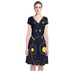 Yellow Alien Short Sleeve Front Wrap Dress by Valentinaart