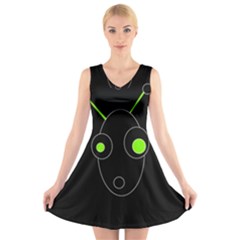 Green Alien V-neck Sleeveless Skater Dress by Valentinaart