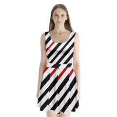 Red, Black And White Lines Split Back Mini Dress 