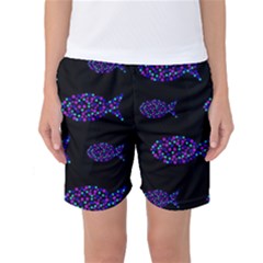 Purple Fishes Pattern Women s Basketball Shorts by Valentinaart