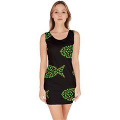 Green Fishes Pattern Sleeveless Bodycon Dress by Valentinaart